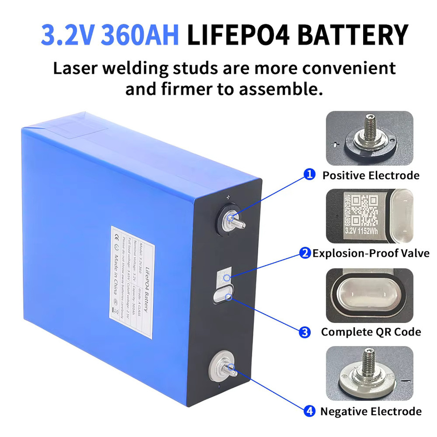 Likctt LiFePO4 Lithium-Eisenphosphat Batterie 3,2V 360Ah Klasse A Wiederaufladbare Zellen für DIY Solarspeicher in Blau - Bild 3