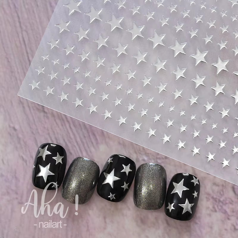 MAFANAILS Nagelaufkleber 3D Silber Stern Mond, Glänzend, Unisex - Bild 2