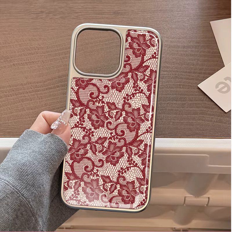 DecoPhone Anti-Sturz Handyhülle aus TPU mit rotem Blumen-Spitzenmuster für iPhone 11 bis iPhone 17 Pro Max AIR PLUS - Bild 3