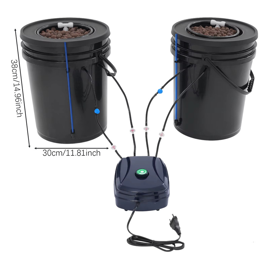 Bymaocar Hydroponisches Eimersystem Set mit Luftpumpe, 2 Stück Deep Water Culture DWC Pflanzeneimer in Schwarz, B: 30 cm, H: 38 cm - Bild 4