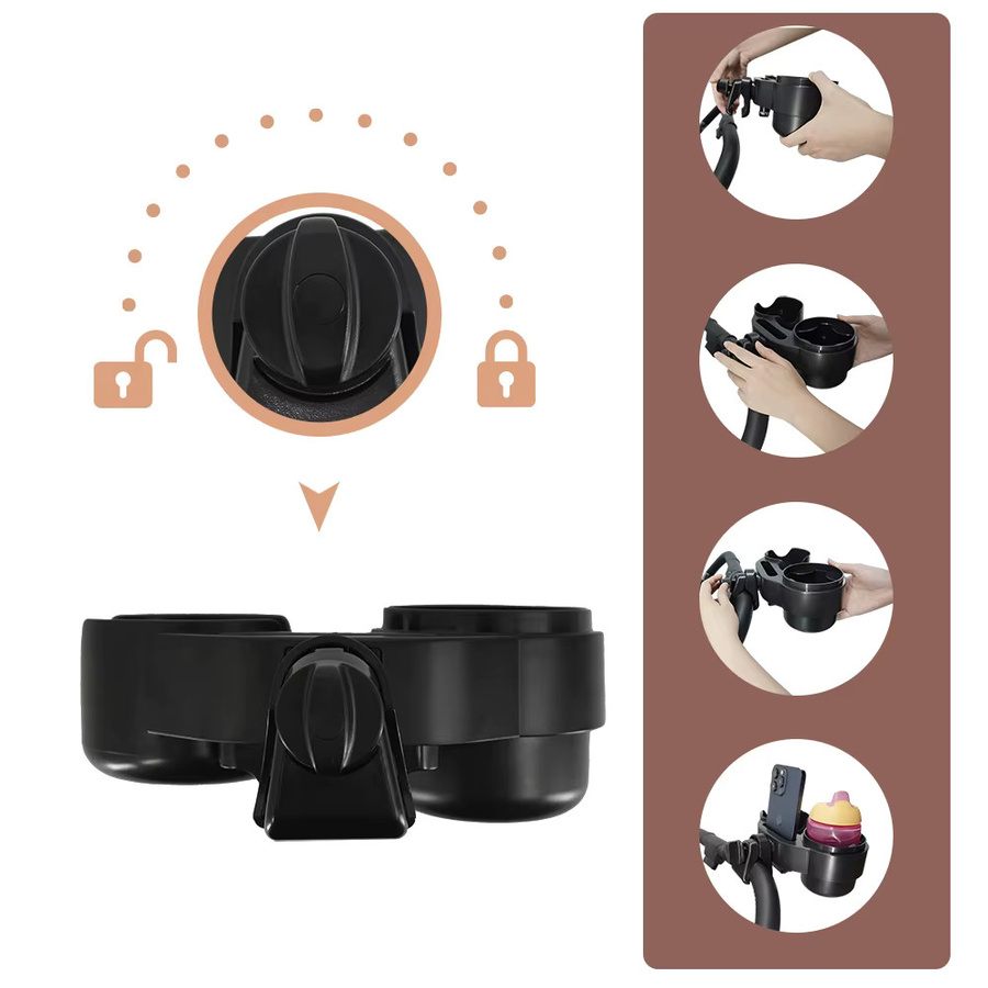 momo&dudu 2-in-1 Snack-Tablett für Kinderwagen mit Getränkehalter und rutschfester Oberfläche in Schwarz - Bild 3