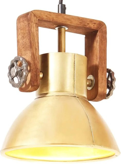 vidaXL Hängelampe im Industriestil aus Messing und Holz, rund, Farbe: Gold/Messing und Braun, Durchmesser: 19 cm, Fassung: E27 - Bild 1