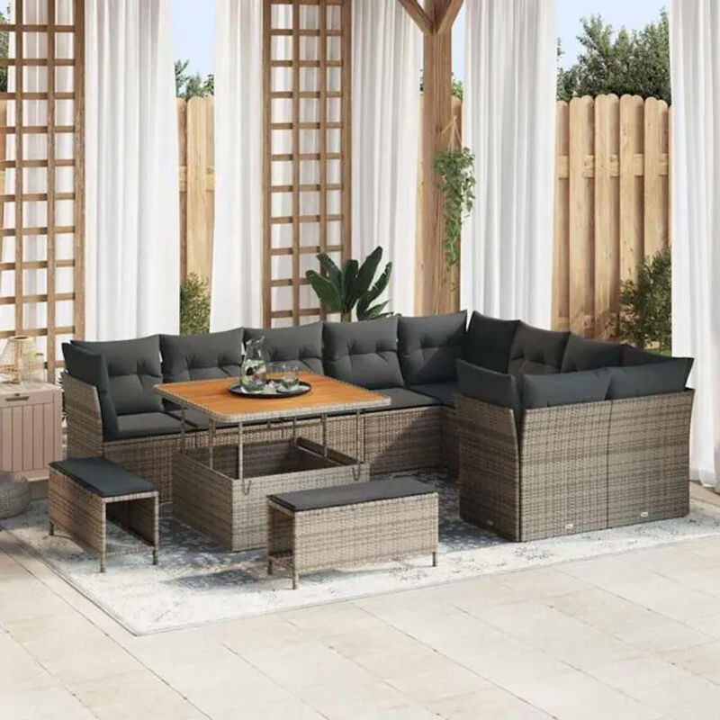 Modernes Garten-Sofa-Set aus Poly-Rattan in Grau von vidaxl, 12-teilig - Bild 1