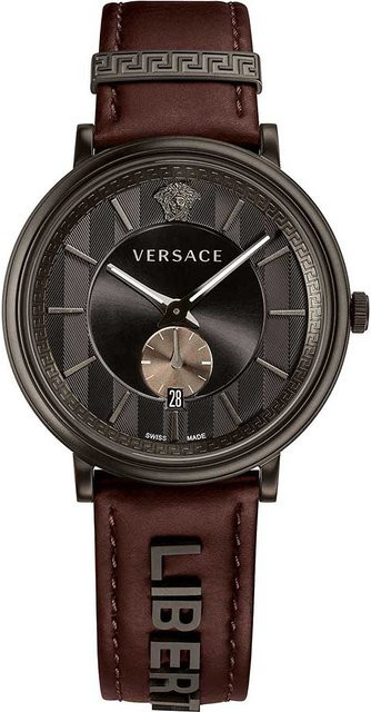 Versace Herrenuhr, Quarz, Edelstahl, 42 mm, Leder, Grau, 5 ATM - Bild 1