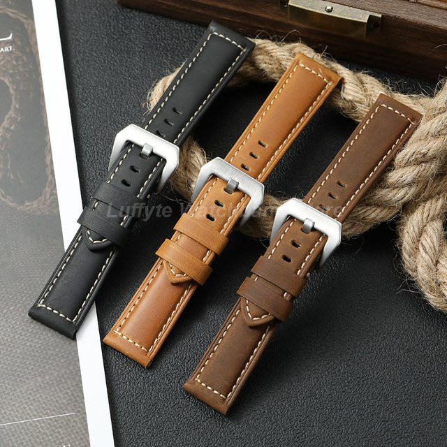luffyte Uhrenarmband Leder, Vintage, Schwarz, Herren - Bild 1