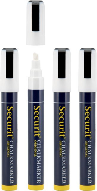Securit 4er-Set Flüssigkreidemarker mit Keilspitze in Weiß für Profis, Schriftbreite 2-6 mm - Bild 1