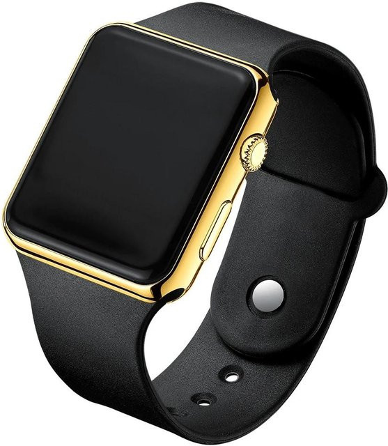 Digitaluhr, LED-Anzeige, Silikonarmband, Schwarz, Gold, Unisex - Bild 1