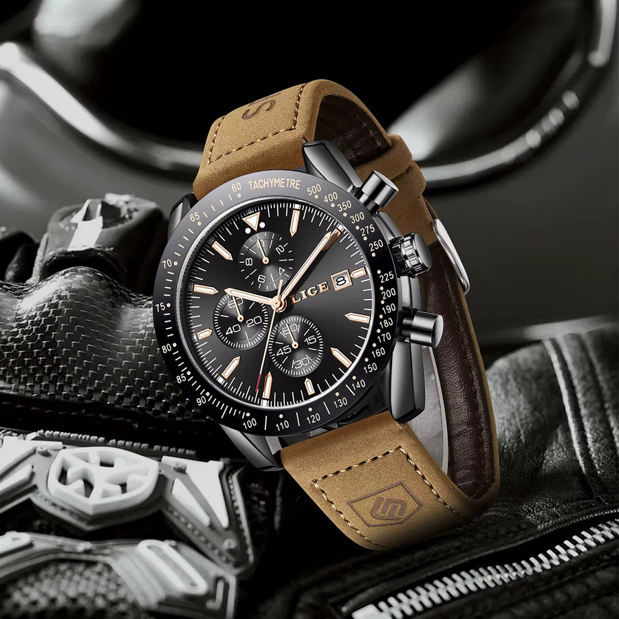 LIGE Armbanduhr Quarz, Leder, Herren - Bild 4