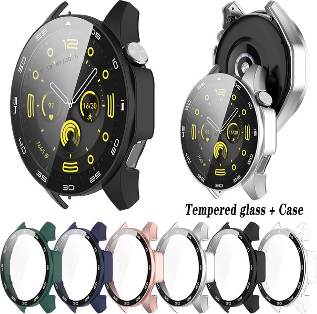 Displayschutzfolie aus gehärtetem Glas und Schutzhülle für Huawei Watch GT4 46 mm, Schwarz, Unisex - Bild 1