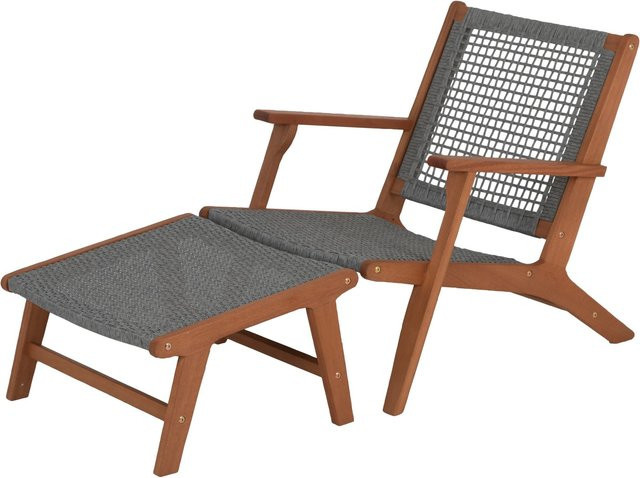 Acamp Relax-Chair Bangkok Liegestuhl aus FSC Akazienholz mit Ottoman in Grau - Bild 1