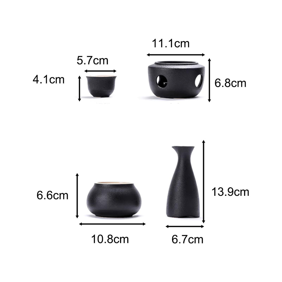 Kesoto Sake-Trinkset aus Keramik in Schwarz mit Krug, Tassen, Wärmer und Schale - Bild 5