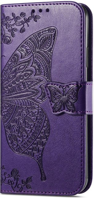 Leder Portemonnaie Klapphülle mit Schmetterlingsprägung für Samsung Galaxy A57 A37 A27 A56 A36 A26 A55 A35 A25 4G 5G Kartenhalter Folio Cover in Violett - Bild 1