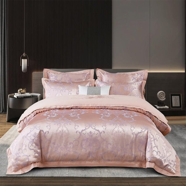 Bin Chi Textiles Jacquard Baumwoll-Bettwäsche-Set mit floralem Design in Pink, 4-teilig, B/H: 220 x 240 cm - Bild 1