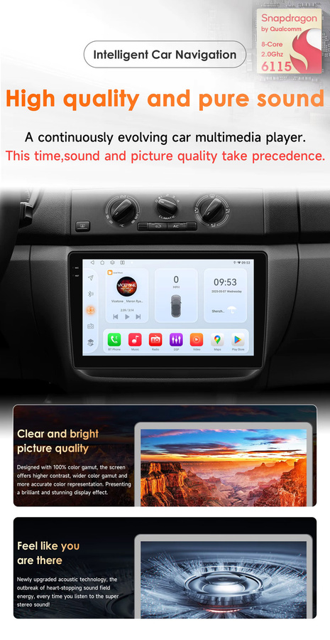 OSSURET Android 14 Autoradio für Skoda Fabia 2 (2007-2014) mit 10,1 Zoll Display, Qualcomm Snapdragon 6115 Octa Core, GPS-Navigation, Bluetooth und CANBUS in Schwarz - Bild 2