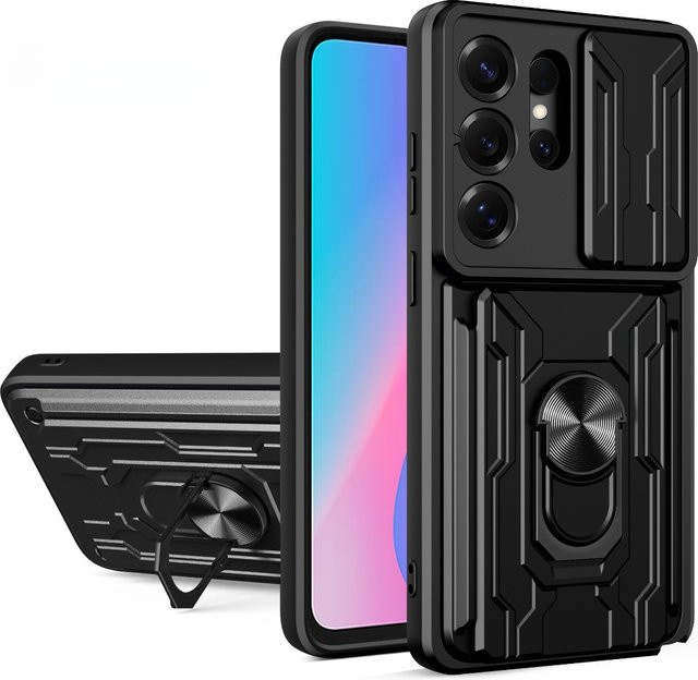 szHAIyu Heavy Duty Armor Case mit Kartenhalter Slot für Samsung Galaxy S25 S26 Ultra S24 S23 S22 Plus A57 A37 A07 A16 A26 A36 A56 A55 in Schwarz und Grün - Bild 1