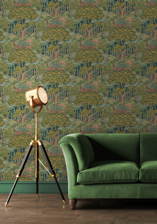 GP & J Baker Tapete Ruskin Emerald in Grün mit floralem Art Nouveau Design und Naturmotiv aus Vlies - Bild 1