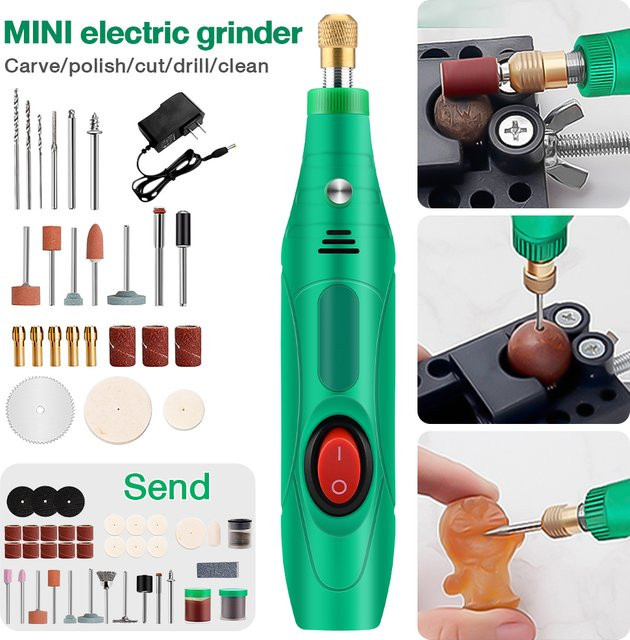 Aideepen Elektrischer Mini Bohrer und Gravierer in Grün als Schleifmaschine und Drehwerkzeug für Bastelarbeiten und Haushalt - Bild 1
