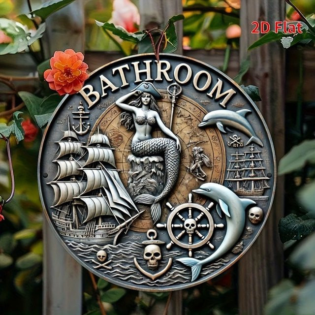Rundes Vintage-Wandschild aus Metall von Potdemiel mit geometrischen Tier-Motiven in Multicolour zur Dekoration von Garten, Badezimmer oder Büro - Bild 1