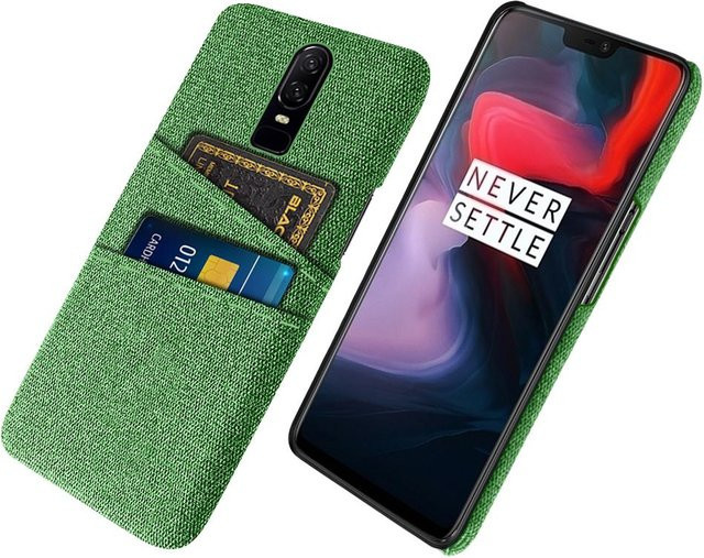 Business Stoff Hülle für OnePlus 6 6T 7 7T 8 8T 8 Pro und Nord in Grün mit Dual-Kartenfach - Bild 1