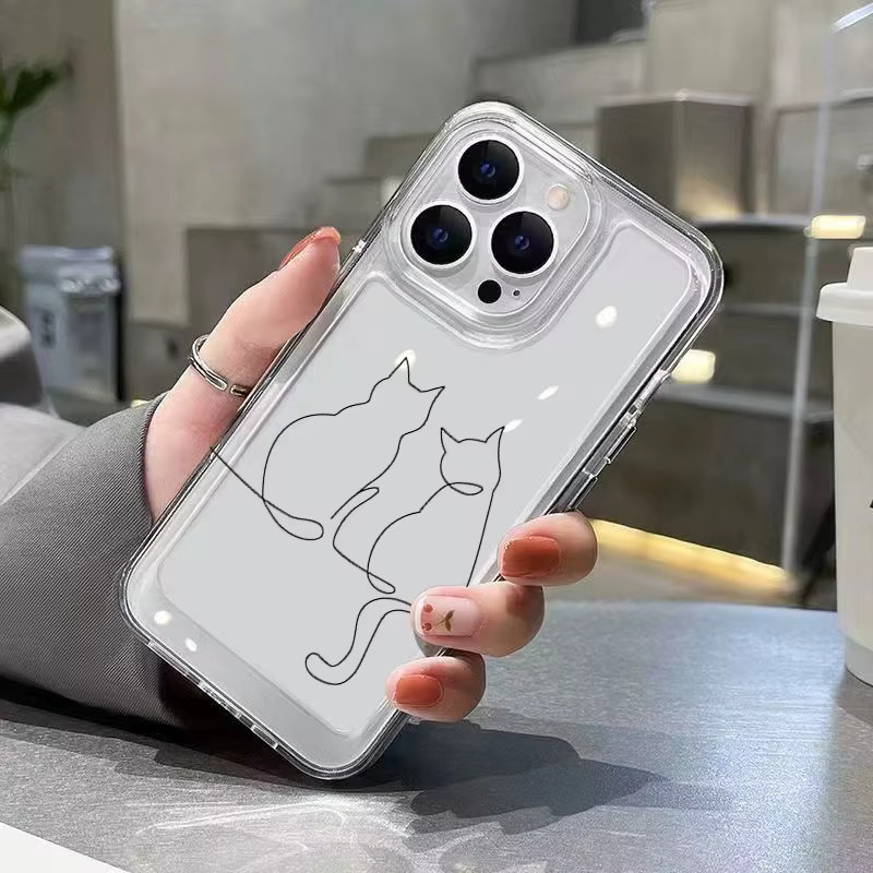 Süße Linie Katze Handyhülle für iPhone 11 bis 16 Pro Max und weitere Modelle, stoßfestes transparentes Softcover - Bild 4