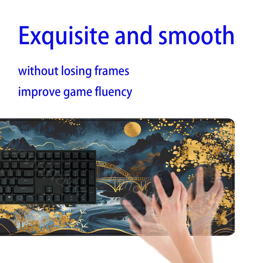 Eenehana Gaming Mauspad mit Landschaft Berg Sonnenuntergang Design, Schreibtischunterlage Multicolor, B x T: 90 x 40 cm - Bild 3