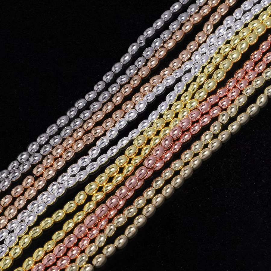 xilitata Naturstein-Perlen Hämatit, reisförmig, 3x4mm, Gold- und Silberbeschichtung - Bild 2