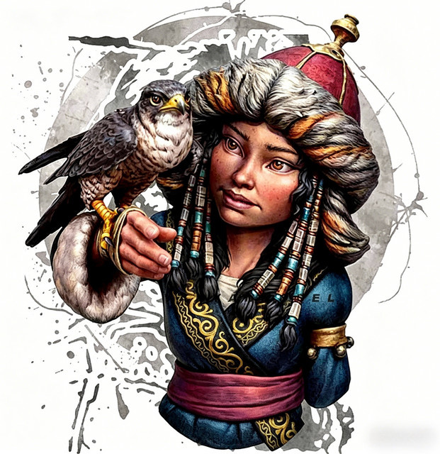 GK Mongolisches Mädchen mit Vogel, Resin-Soldatenmodell Halbfigur, Bausatz - Bild 1