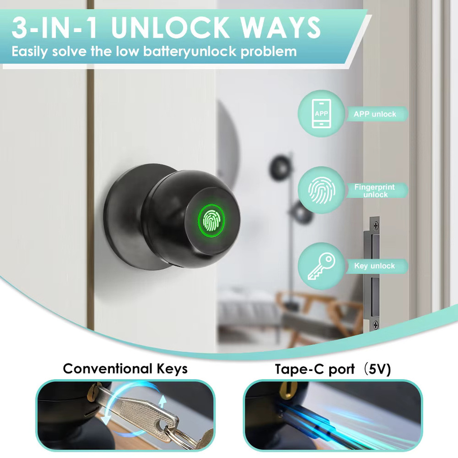Tuya Smart Home Türschloss in Schwarz mit Fingerabdruck, Schlüssel und Smart Life App Steuerung für Hotel und Apartment - Bild 2