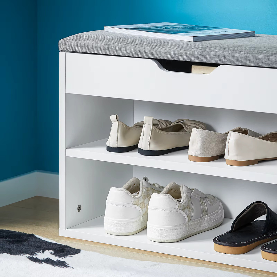 SoBuy Schuhbank FSR25-HG mit Sitzfläche und Schuhregal aus MDF in Weiß-Grau, B/T/H: 60 x 43 x 30 cm - Bild 5