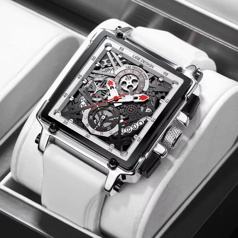 Lige Armbanduhr Quarz, Eckig, Silikon, Weiß, Herren - Bild 5