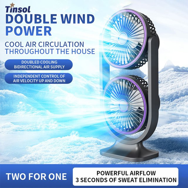 TINSOL Doppelkopf-Tischventilator in Schwarz für Büro und Wohnheim - Bild 1