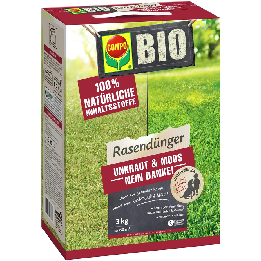 Compo Bio Rasendünger gegen Unkraut und Moos mit Slow-Release-Effekt, 3 kg - Bild 2