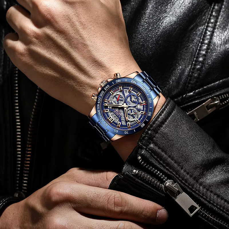 LIGE Chronograph, Quarz, Edelstahl, Blau, Herren - Bild 5