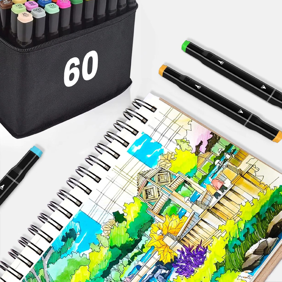 Alkoholmarker-Set mit 60 Farben und Doppelspitze aus Meißel- und Feinspitze für Manga-Illustrationen, Design und Zeichnen - Bild 3
