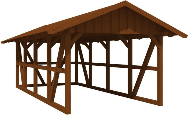 Skan Holz Carport Schwarzwald aus Fichtenholz mit Dachschalung und Rückwand in Nussbaum Braun B: 424 cm, T: 772 cm - Bild 1
