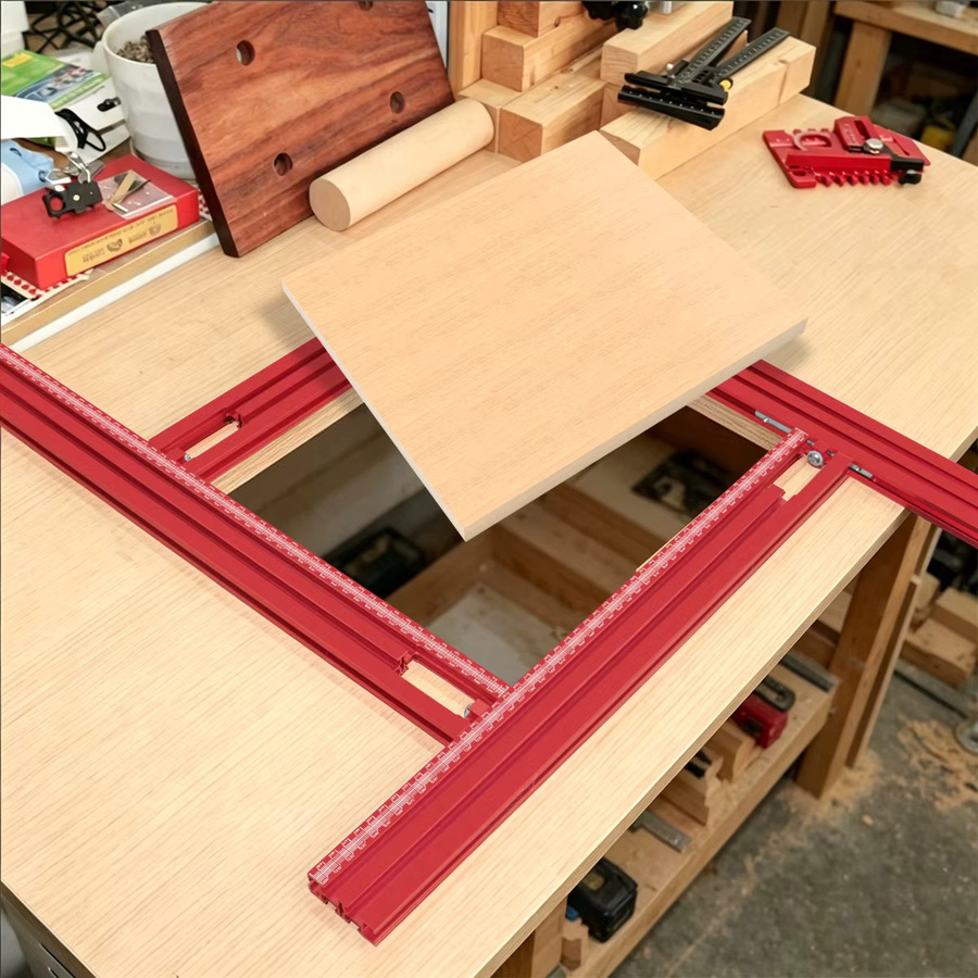 JIGHOLE Präzisions-Fräser-Führungsschiene aus Aluminiumlegierung in Rot mit verstellbarer T-Nut für Holzbearbeitung, Trimmen und Schlitzen - Bild 6
