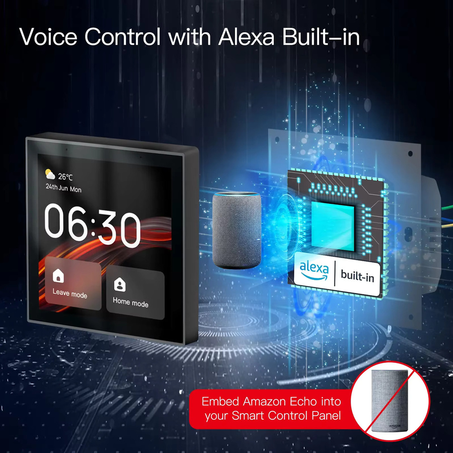 Tuya Smart Touch Screen Center Control Panel mit 4-Zoll-Bildschirm, integrierter Alexa Sprachsteuerung und ZigBee Gateway, Schwarz - Bild 3