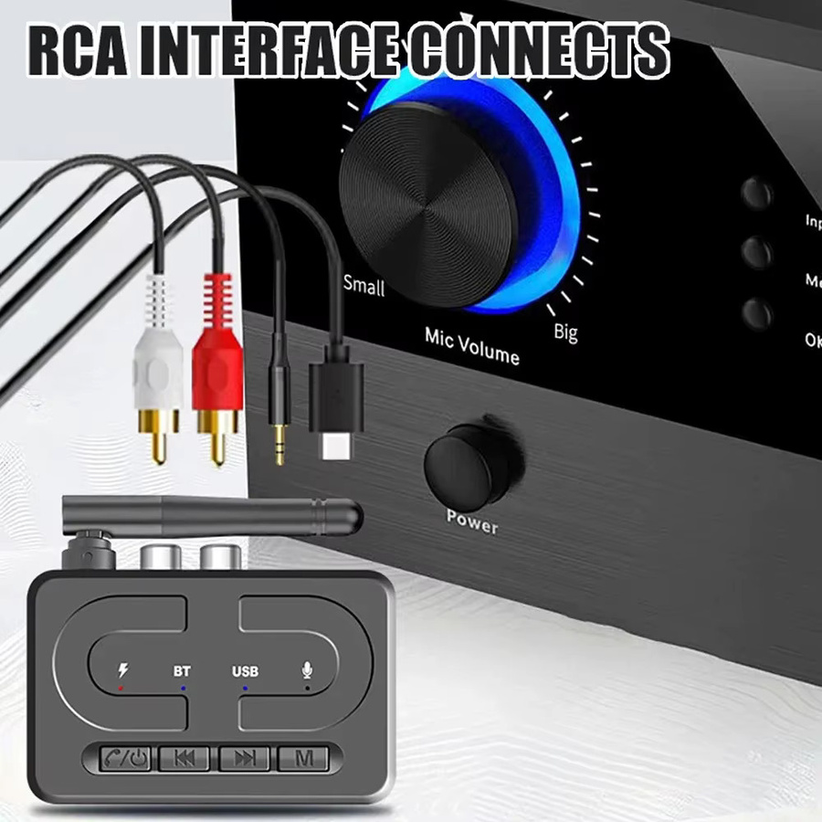 Kebidumei Bluetooth 6.0 Audio Adapter mit RCA und 3,5 mm AUX Jack für Stereo Musik und U-Disk Wiedergabe - Bild 3