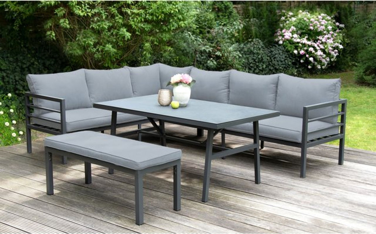 BELLAVISTA - HOME & GARDEN 4-teilige Alu-Lounge Maia aus pulverbeschichtetem Aluminium in Anthrazit und Grau mit Polsterung und Kissen - Bild 5