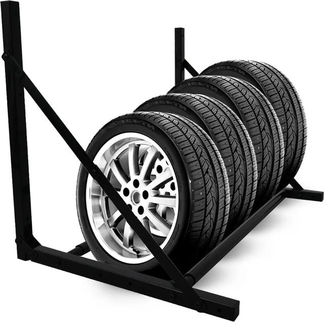 PROREGAL Klappbares Reifenregal CARRERO für Wandmontage, Schwarz, H: 62 cm, B: 88-122 cm, T: 57 cm, Platz für bis zu 5 Reifen - Bild 1