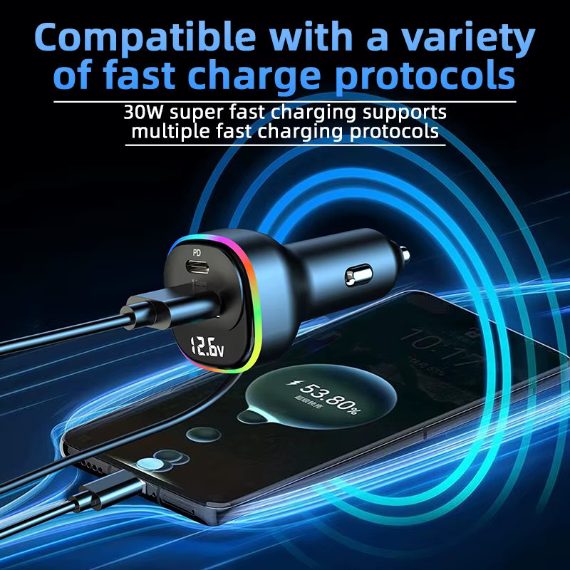 30 W Dual Port Autoladegerät mit 1,5 m Verlängerungskabel für iPhone, Samsung und Xiaomi in Schwarz - Bild 3