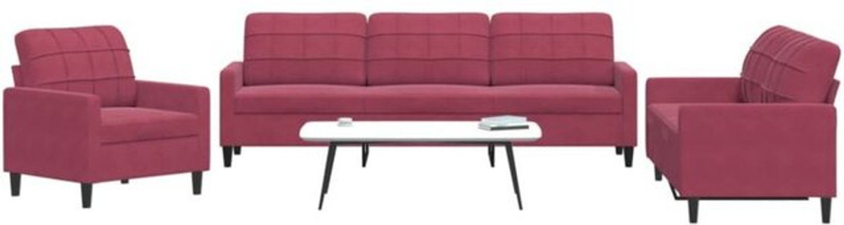Vidaxl 3-tlg. Sofagarnitur aus Samt mit Kissen in Rot im modernen Design - Bild 1