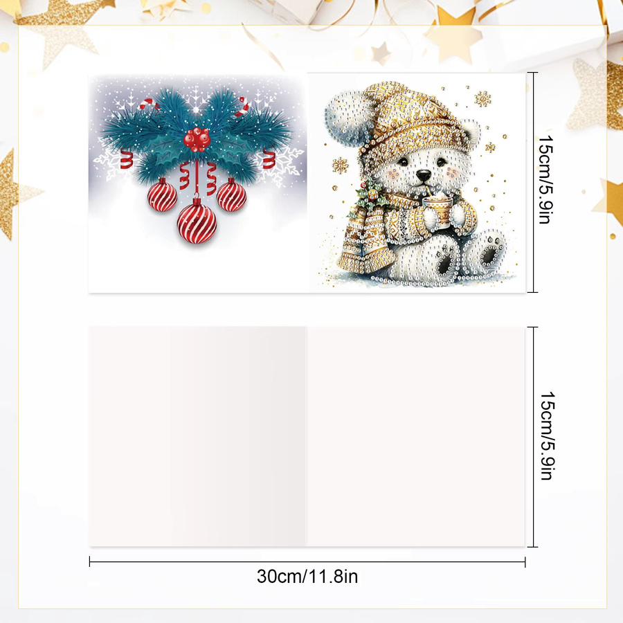 6er Set Diamond Art Malerei Grußkarten mit Weihnachtsbären-Motiv und Umschlägen in Multicolor - Bild 1