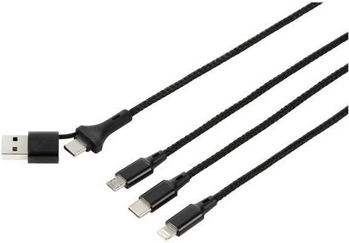 Renkforce USB-Ladekabel mit USB-A, USB-C, Micro-USB und Lightning Steckern in Schwarz, Länge: 1,20 m - Bild 1