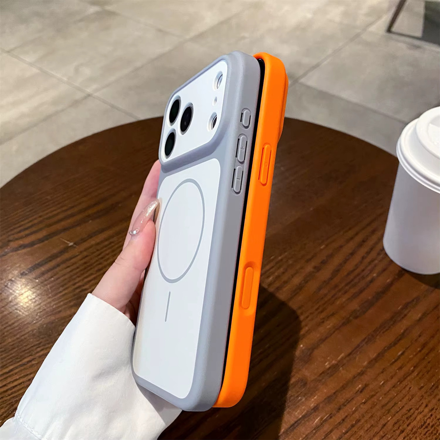 RPKKS MagSafe Handyhülle mit großem Fenster für iPhone 17 16 15 14 Pro Max, stoßfeste matte Hart-PC Rückseite in Blau oder Orange - Bild 2