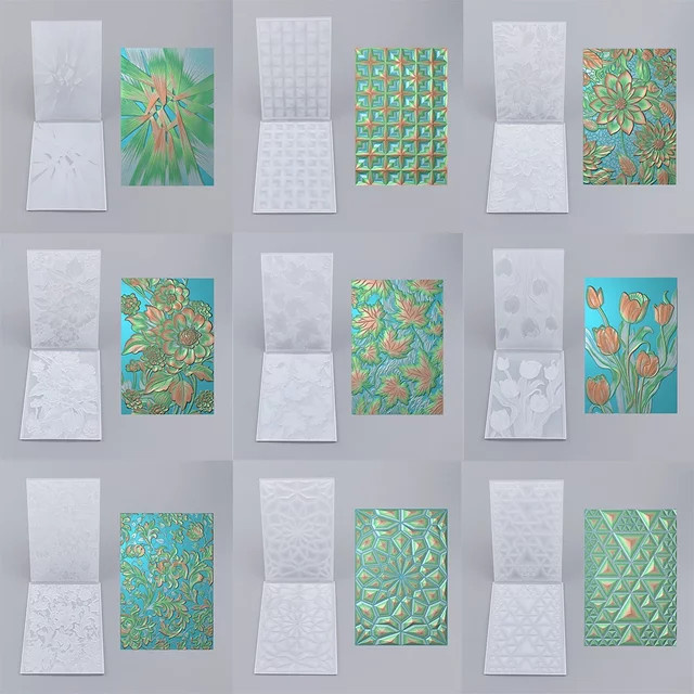 3D-Prägeordner mit Tulpen-Motiv und geometrischen Mustern für Scrapbooking und Papierbastelarbeiten, Mehrfarbig - Bild 1