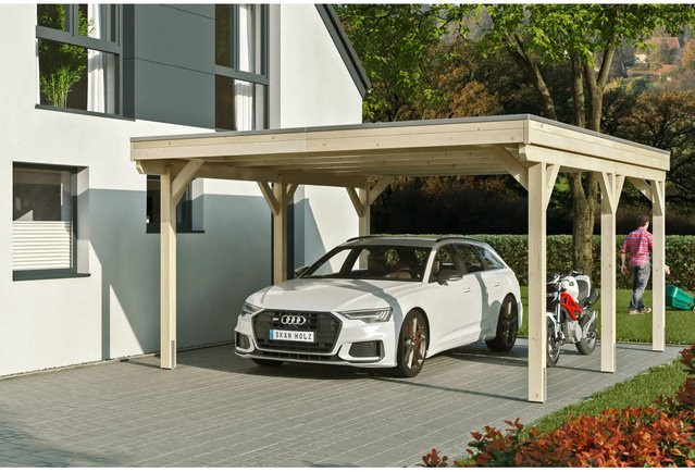 Skan Holz Carport Grunewald mit Aluminiumdach in Beige, B/T: 427 x 554 cm, Höhe: 251 cm - Bild 1