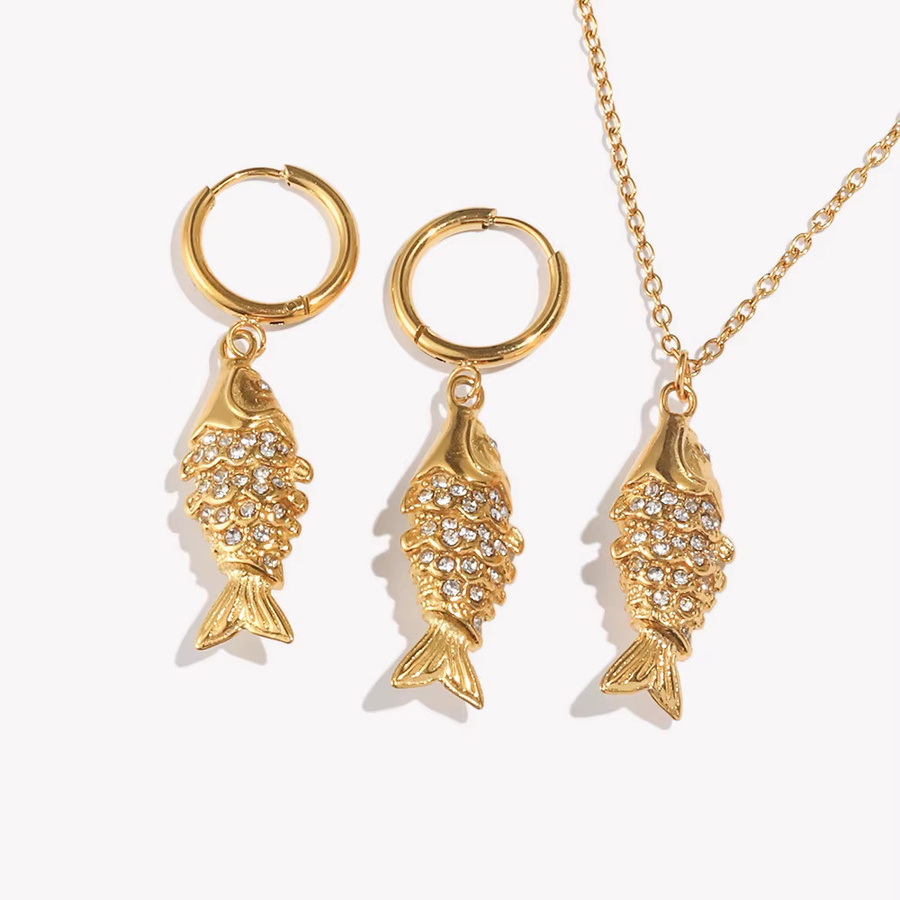 E.B.belle Schmuckset Halskette und Ohrring, Edelstahl, Gold, Kristall - Bild 1