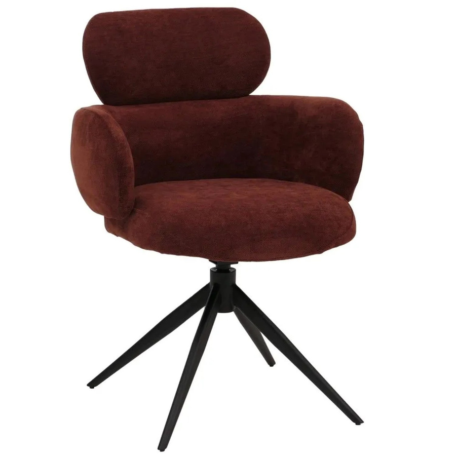 Esszimmerstuhl MCW-O77 in Rotbraun, drehbarer Polsterstuhl mit Auto-Return Funktion aus Chenille Stoff nach ÖKO-TEX Standard - Bild 3
