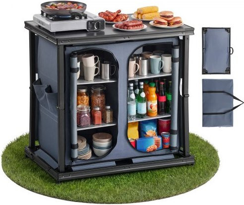 VEVOR Klappbare Campingküche in Grau mit 6 Ablagefächern und MDF-Tischplatte, Tragbarer Campingschrank für Picknick und Wohnmobilreisen - Bild 1